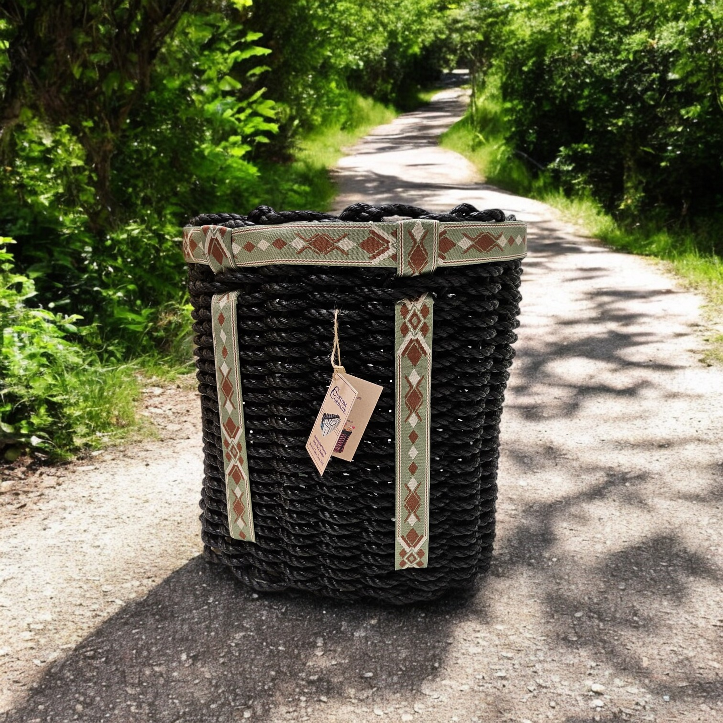 509 Handcrafted Woven Rope Pack Basket – Outdoor Venture Series – Hiking - Black BOHO