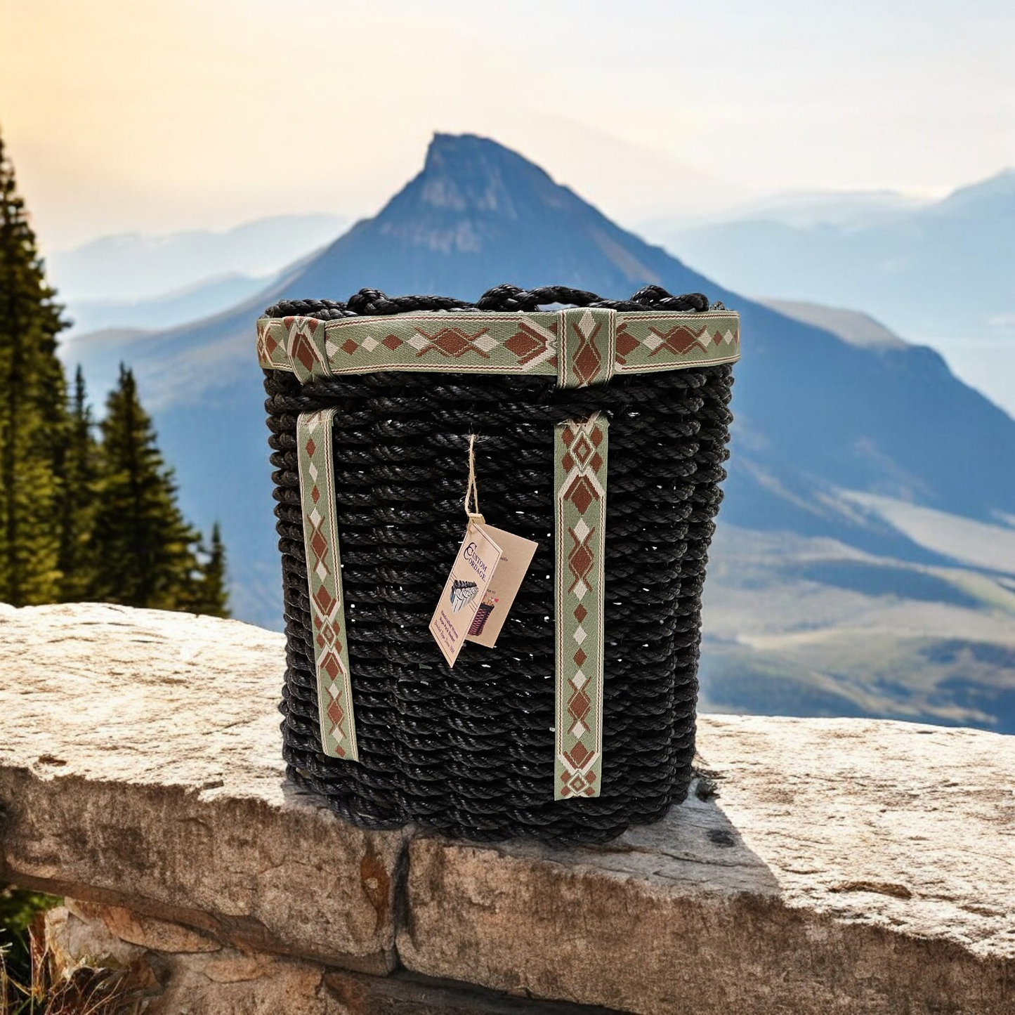 509 Handcrafted Woven Rope Pack Basket – Outdoor Venture Series – Hiking - Black BOHO