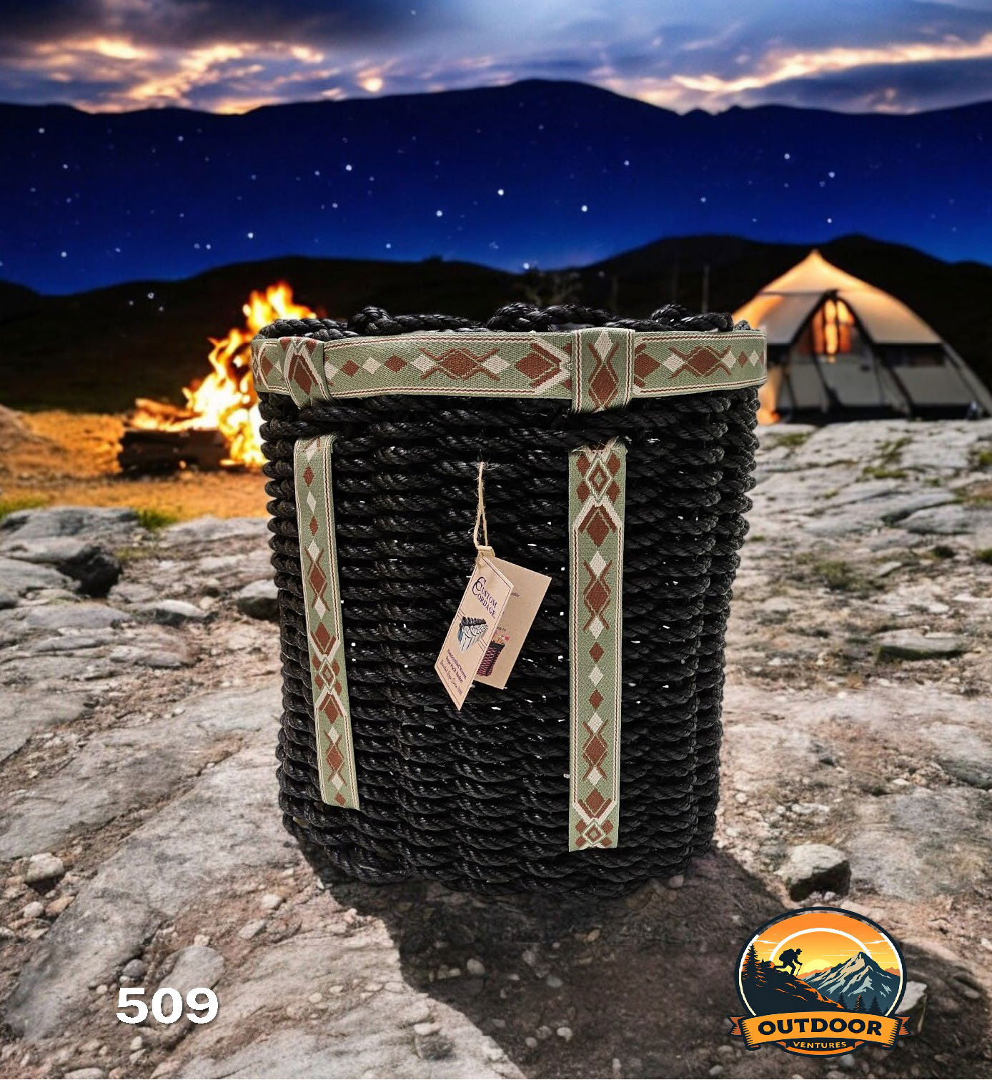 509 Handcrafted Woven Rope Pack Basket – Outdoor Venture Series – Hiking - Black BOHO