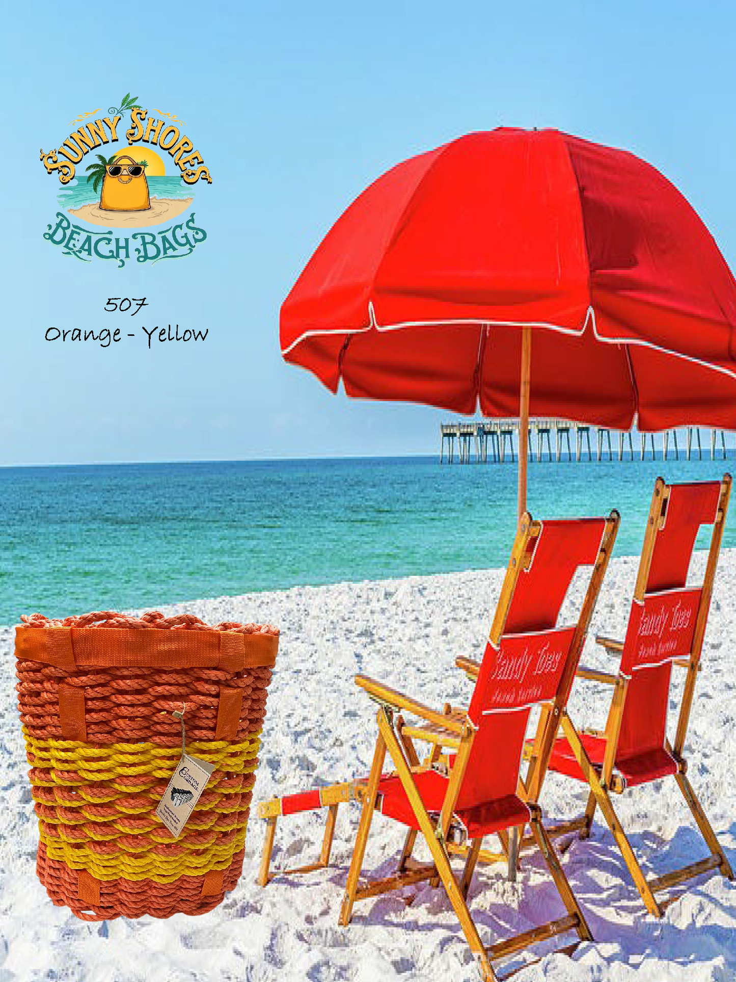 507 Handcrafted Woven Rope Pack Basket – Outdoor Venture Series – Beach - Orange Yellow Center Weave