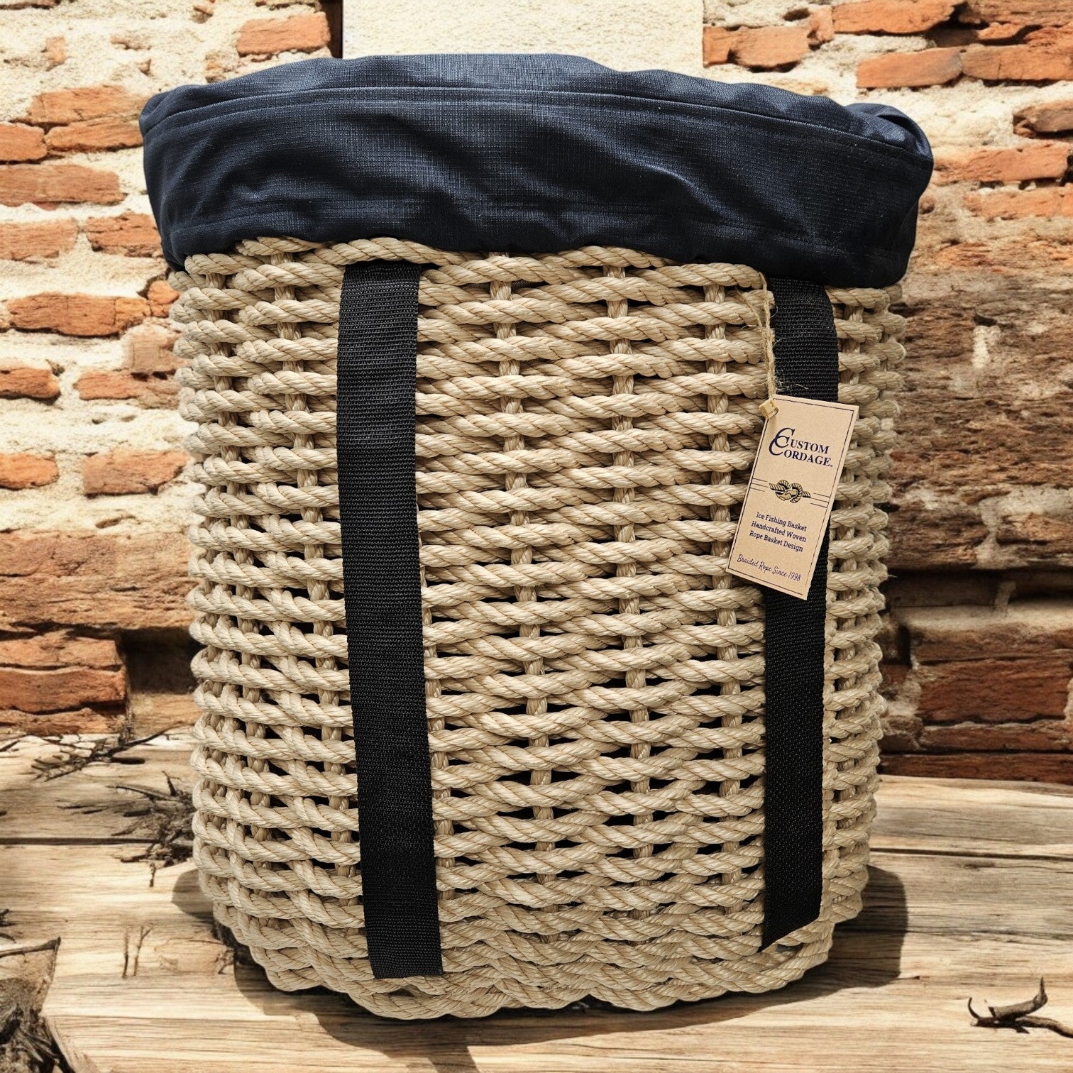 403 Handcrafted Woven Rope Ice Fishing & Pack Basket – Dark Tan, Black ...